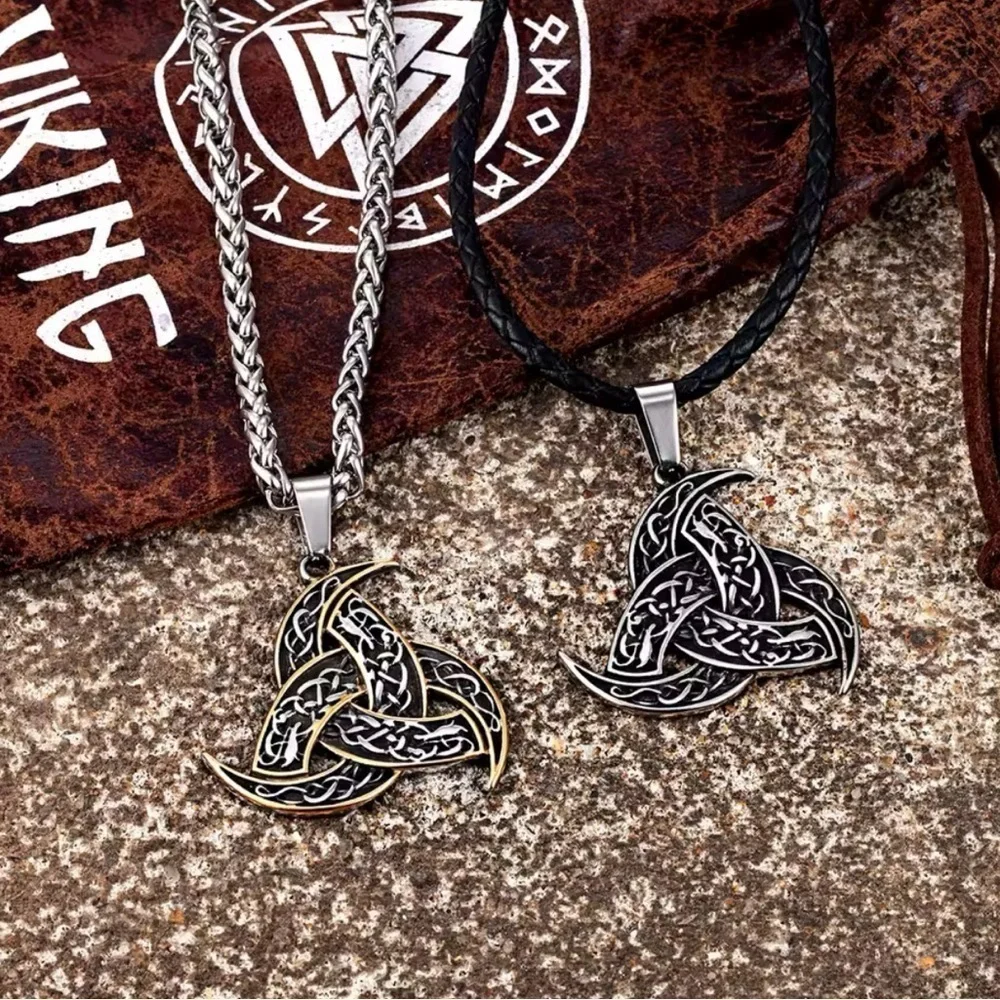 18K White Gold Viking Celtic Triquetra Pendant Necklace Witch Biker Unisex